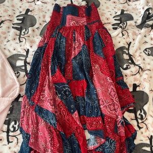 Natural Life Red and Blue Patchwork Skirt